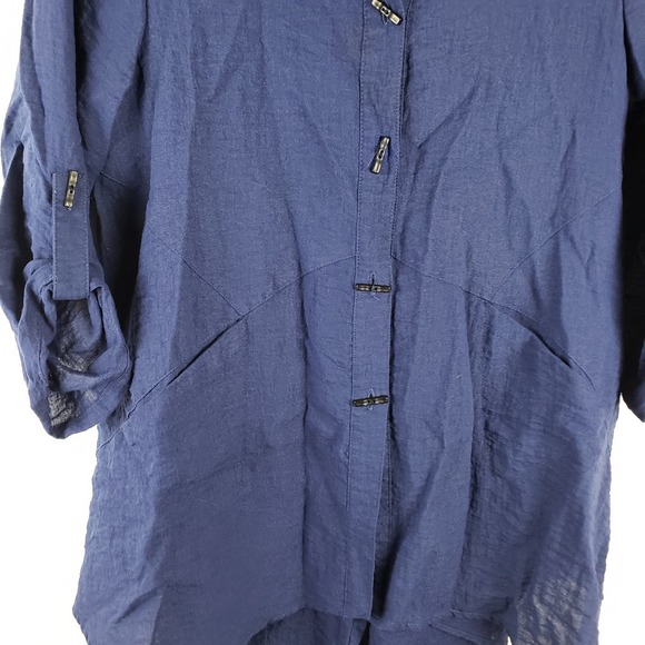 Habitat Women's M 2Pc Casual‎ Set Toggle Button Tunic Elastic Pants Blue Gauze - Picture 2 of 14